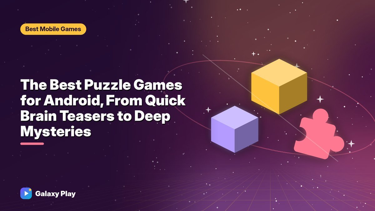 Floating impossible geometric puzzle blocks with glowing edges above a phone