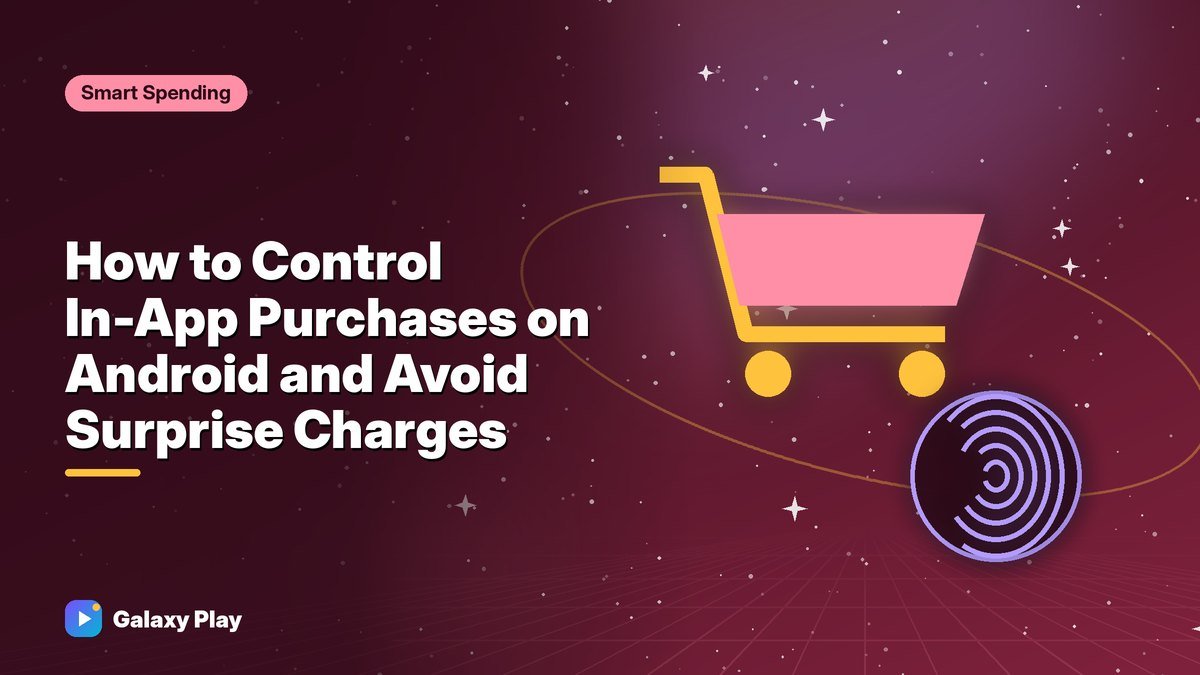 Shopping cart icon with a fingerprint lock above a phone game store