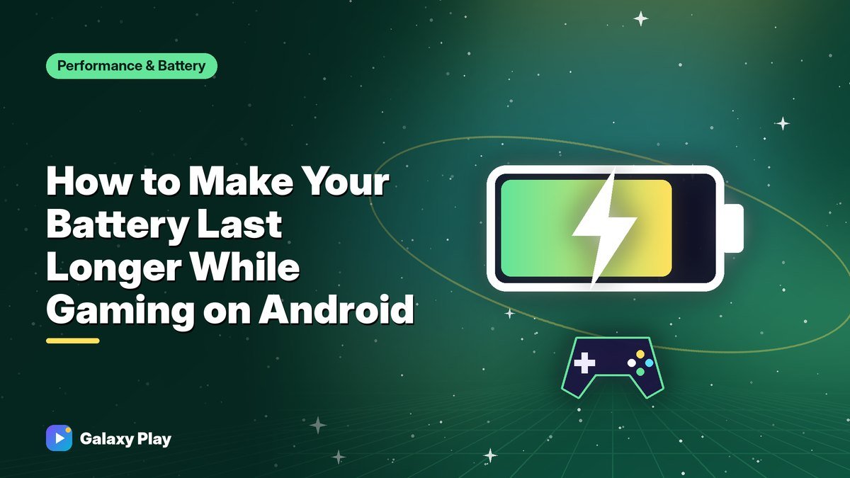 Glowing battery icon filling with energy beside a phone running a game
